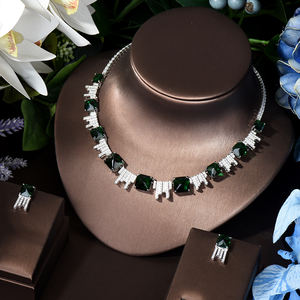 Conjuntos de joyería de Color verde de forma cuadrada HIBRIDE para Dubai Nigeria accesorios de boda collar de Zirconia cúbica conjunto de pendientes - Product Image 1