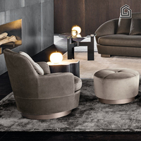 Fauteuil individuel en tissu de luxe italien, design élégant, pieds en métal, rembourrage en mousse, pivotant à 360 degrés, pour salon