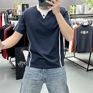 Nueva Camiseta de Verano con Botones, Diseñ<span class=keywords><strong>o</strong></span> de Dos Piezas, con Pedrería, Cuello Redondo, Estilo Desgastado, con Bloques de Color y Bordado - Product Image 6