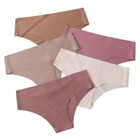 Ensemble de 5 pièces de sous-vêtements pour femmes Euro-Américaines en soie glacée, sans couture, séchage rapide, respirant, taille mi-haute, sensation seconde peau