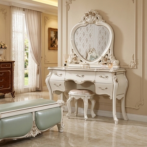 Table de toilette européenne sculptée blanc crème, table de maquillage de luxe pour princesse avec miroir intégral, meubles pour la maison - Product Image 3