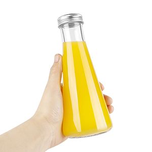 Botella de bebida de leche de café de vidrio de 300ml de forma cónica vacía con tapa de aluminio - Product Image 4