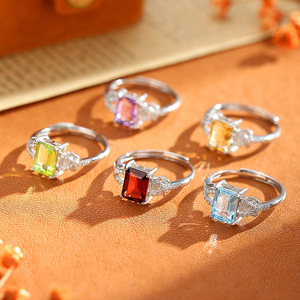 8 High Quality 6*8mm Rectangle Blue Topaz <b>Rings</b> <b>Adjustable</b> Natural Stones 925 Sterling Silver Party Wear Jewelry For Women - Product Image 3