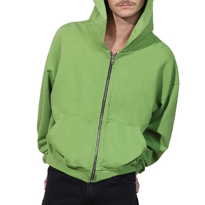 Sweat à capuche zippé 100% coton lourd pour hommes Logo personnalisé imprimé recadrée hiver motif Boxy coupe régulière respirant 2 pièces - Product Image 3