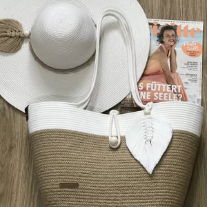 <span class=keywords><strong>Sac</strong></span> à bandoulière de plage fourre-tout en tricot au crochet à la mode <span class=keywords><strong>Sac</strong></span> à main en corde de coton tissé avec doublure en polyester pour l'hiver et l'été Logo personnalisé - Product Image 4