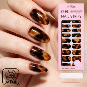 Tiras de Uñas de Gel Autoadhesivas con Diseño Ámbar de Caparazón de Tortuga para Otoño, Fáciles de Aplicar y Quitar, Adhesivos para Uñas de Gel sin UV - Product Image 1