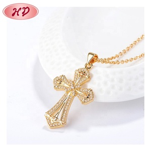 قلادة صليب ذهبية، مجوهرات ذهب عيار 22 قيراط، تصاميم قلادات بسلسلة للسيدات - Product Image 2
