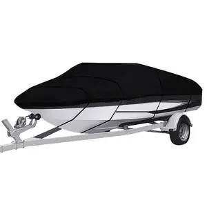 Factory Direct Heavy Duty Universal Black Waterproof Boat Cover 210D Trailer Boat Cover With Drawstring Bag