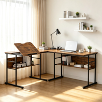 Bureau d'ordinateur moderne en acier en forme de L, grand bureau double, table de travail portable pour usage commercial, table à dessin simple et élégante