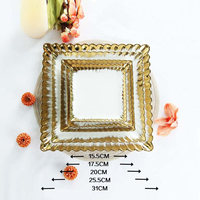 Collection de vaisselle en céramique blanche de luxe, support à gâteau en forme de cœur, carré, rond et à étages avec bord doré pour mariage et repas à domicile