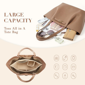 Sac fourre-tout élégant en cuir PU avec insert organisateur en feutre, design géométrique et grande capacité pour le travail, les voyages et l'usage quotidien - Product Image 2