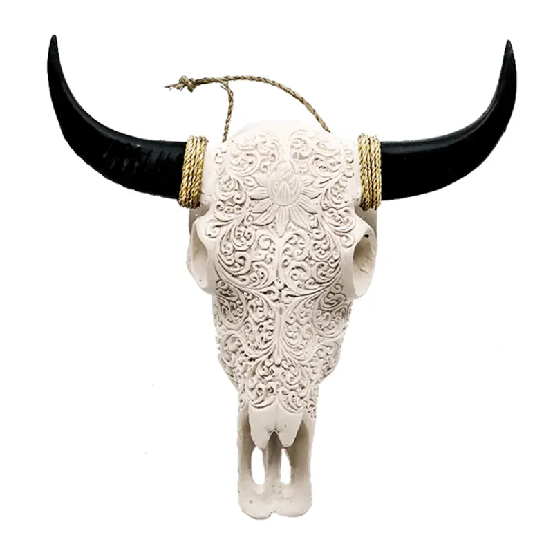 Knappe Hand Gesneden Opknoping Of Staande Buffalo Bull Hoofd Schedel Hoorn Voor Muur Decor