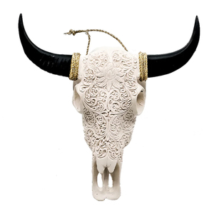 Cuerno de calavera tallado a mano para decoración de pared, colgante o de pie, cabeza de toro de búhos - Product Image 1