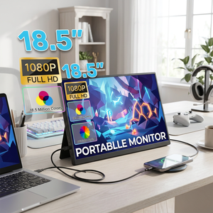 จอภาพพกพา IPS TFT LCD ขนาด 18.5 นิ้ว ความละเอียด 1080P ความสว่าง 300cd พร้อมพอร์ต <span class=keywords><strong>Mini</strong></span> <span class=keywords><strong>HDMI</strong></span> และ Type C แบบคู่ รองรับ VESA 75*75 มีลำโพงในตัว เหมาะสำหรับเล่นเกม - Product Image 1