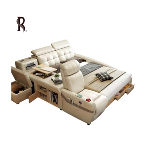 Tăng Mỹ chất lượng cao bằng gỗ <span class=keywords><strong>KING</strong></span>-<span class=keywords><strong>Size</strong></span> khung giường với lưu trữ và bọc da đầu giường với loa bluetooth - Product Image 5