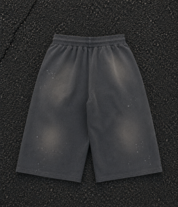 Men Vintage Acid Wash French Terry Sweat <b>Shorts</b> Wide Leg 7/8 Length Splatter Ink Graphic Print Drawstring Casual <b>Shorts</b> - Product Image 2