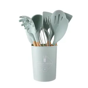 New Product Ideas 2023 Silicone unique kitchen tools cooking utensils non stick 12-piece Kitchenware Set with Wooden Handle