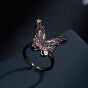 MyMuyu Transparent Pink 3D Butterfly Open <b>Ring</b> <b>Adjustable</b> For Women Insect Design Prong Setting - Product Image 1