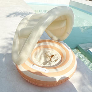 Siège gonflable pour enfants Xiaolu Ins avec poignée, rayures danoises, auvent pour <span class=keywords><strong>utilisation</strong></span> en piscine, siège de natation pour bébé - Product Image 4