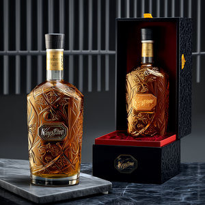 Bouteilles de whisky, vodka et liqueur en verre <span class=keywords><strong>blanc</strong></span> cristallin de haute qualité, haut de gamme, plates, 750 ml, avec bouchons décorés par peinture givrée, options personnalisables - Product Image 5