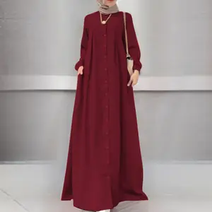 Abaya en coton et lin pour femme, robe musulmane, prix d'usine, vente en gros, 2023