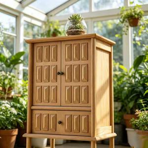 Scandinavian Solid Wood <b>Tall</b> Cabinet with Raised Panel Doors and Drawer Modern Living Room <b>Storage</b> Furniture - Product Image 3