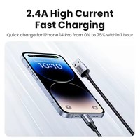 Cable USB a Lightning UGREEN con Certificación MFi, Carga Rápida de 2.4A, Cable de Datos USB con Trenzado de Nailon para iPhone 14 13 Pro Max