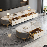 Support TV Rock Board de haute qualité Combinaison de table basse Petit appartement Lumière Table basse ovale au sol de luxe pour la maison