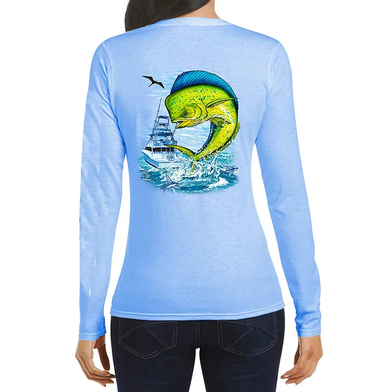 Camisetas personalizadas de pesca de primera calidad para mujer, camiseta de manga larga anti-uv de secado rápido para exteriores, personalizada