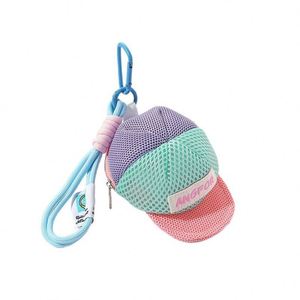 Popular Dopamine-Colored Polyester Mesh Coin Holder <b>Hat</b> Shaped Keychain Travel Storage Earphone <b>Bag</b> with Pendant Universal - Product Image 5