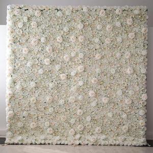 Nouvelle Arrivée : Mur de Fleurs Artificielles Haut de Gamme en Soie, Panneau Floral Moderne Personnalisé 5D/8D, Roses Crème et Blanches pour Décoration de Scène de Mariage - Product Image 2
