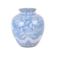 Vase en porcelaine chinoise RXGK11-A, motif grenade bleu sur fond blanc avec pivoine et décorations dorées