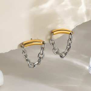 Stainless Steel Color Blocked Hoop <b>Earrings</b> Geometric Design For Women Fashion Jewelry - Product Image 4