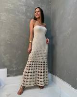 Nouvelle Robe Tube Top Tricotée Sans Bretelles Été 2024, Robe Moulante Unie Sexy pour la Plage, Robe Creuse pour Femme, Idéale pour les Vacances à la Mer