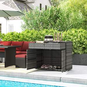 Armoire de rangement pour piscine en rotin PE imperméable gris avec tiroir, pour le rangement des équipements de natation en extérieur - Product Image 3