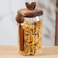 Bocal de rangement en verre moderne couvercles en bois hermétiques comptoir de cuisine boîte en verre décorative cuillère en bois personnalisable pour les aliments