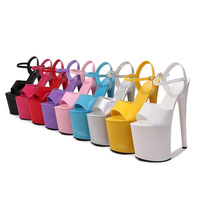 Sandales à plateforme pour femmes, rose bébé, 20 cm, à talons très hauts, avec lanières à la cheville, chaussures de pole dance, semelle intérieure en EVA, légères, printemps