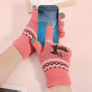 Kadın kış dokunmatik ekran eldiveni kore durak polar astarlı kalınlaşmış soğuk geçirmez jakarlı su geçirmez Fawn yün sıcak örme - Product Image 3