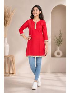 Kurti ethnique en coton slub pour filles, mode indienne traditionnelle pour enfants, tissu doux et confortable, Kurta élégante, vêtements pour filles - Product Image 3