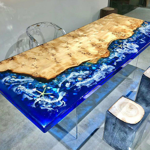 <span class=keywords><strong>Table</strong></span> en bois massif de peuplier français, style Océan Vent de Rivière, avec résine époxy, luxe léger, grande <span class=keywords><strong>table</strong></span> en bois, cristal de glace - Product Image 3
