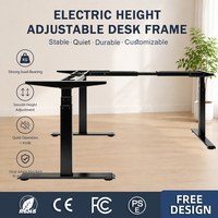 Bureau d'angle moderne en forme de L certifié FCC ISO RoHS, avec 3 pieds, électrique, hauteur réglable de 600 à 1250 mm, cadre de bureau debout pour le travail