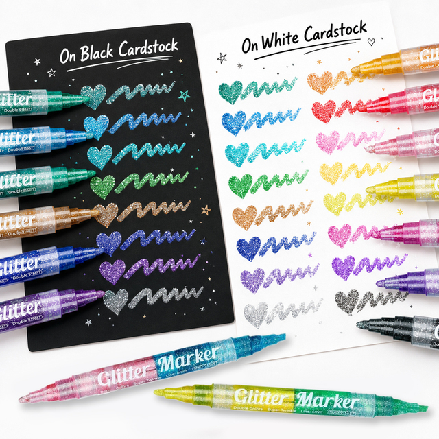 OEM Custom Dual Tip Glitter Marker Pen Set Wholesale Colorful Glitter Pens Manufacturer for Art Supplies DIY Craft Stationery