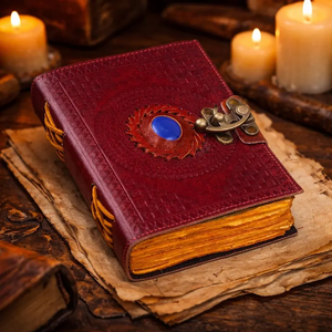 Carnet en cuir vintage fait main avec mandala en pierre bleue, carnet de croquis relié à la main, cahiers d'écriture faits main - Product Image 1