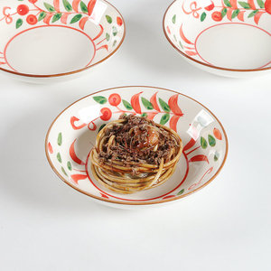 Assiette à dessert en céramique peinte à la main, motif végétal rond, sous glaçure, style oriental, pour les fêtes - Product Image 4
