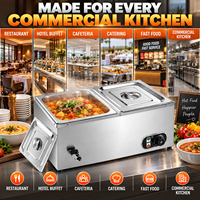 Bain-marie électrique commercial en acier inoxydable 220V 1500W, deux bacs, grande capacité 15L pour hôtels et restaurants