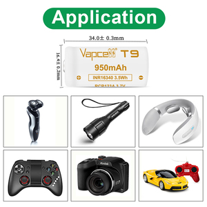 Vapcell Rcr123a 16340 T9 플랫 탑 3.7V 950mAh 고용량 충전식 배터리 CR123a 교체용 미니 선풍기 배터리 - Product Image 5