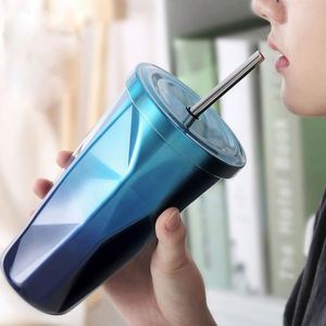 New Travel Straw Reusable Tumbler With <b>Hot</b> and Cold Double Wall <b>Drinking</b> Cups Coffee Mugs 16Oz Irregular Cup With Lid - Product Image 6