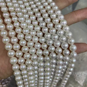 8-9mm white cultured natural real freshwater pearl strand string beads wholesale loose akoya white pearl large hole pearls