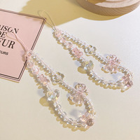 Porte-clés INS rose pour femme avec perles en forme de cœur, pendentif mignon pour sac à dos, bracelet compatible avec les coques de téléphone universelles pour iPhone, cordon