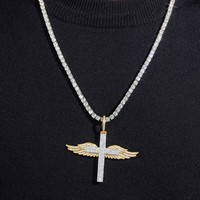 Collier entièrement pavé de moissanite avec design croix et aile de plume, en argent S925, motif 'Toujours dans mon cœur', bijoux pour femme